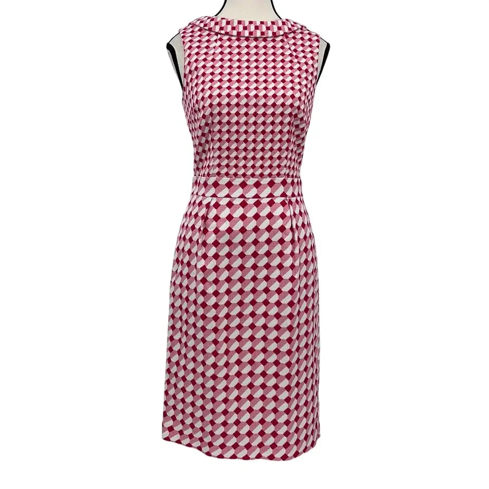 Boden Women's Red White Geometric Print Sleeveless Shift Dress Classic Size 8L